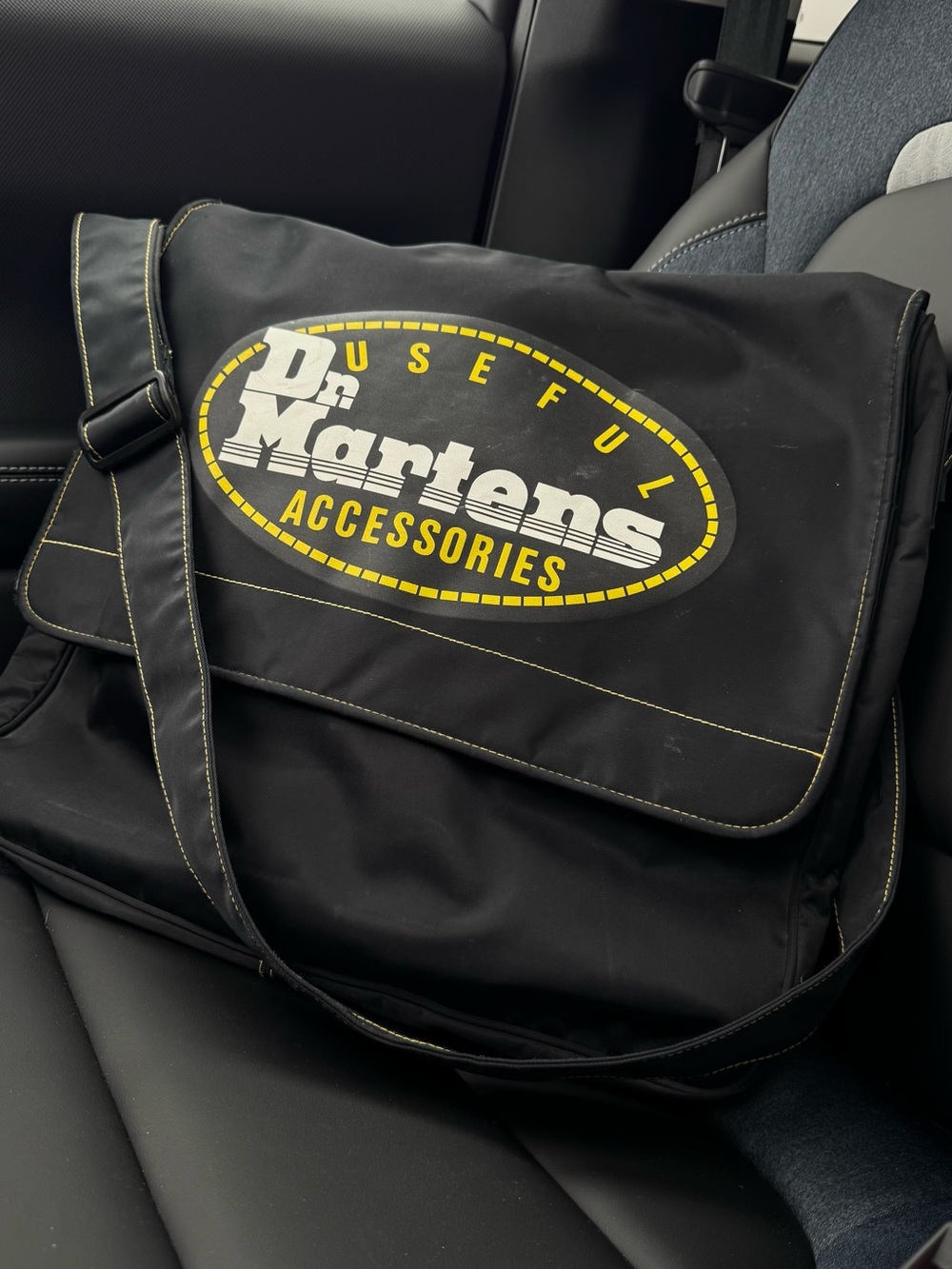 Vintage Dr. Martens Black and Yellow Logo Messenger Bag
